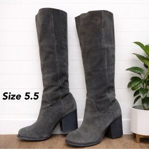 🩶🖤🔥Women’s Maiden Lane Gray Suede Knee-High Boots – Size 5.5 – Chunky Heel